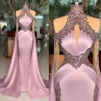 Dubai Arabic Mermaid Evening Dress Long Sleeves Beading Custom Made Crystal Women Prom Gowns Party Celebrity Dress