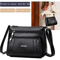 Fashion Women's Black Faux Leather Crossbody Bag Multi-Zipper Pockets for Daily Outings Commute Stylish Durable Casual Bag