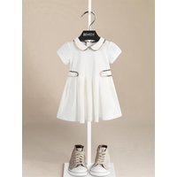 Spring Summer New Style Girls Short Sleeve Dress Pure Cotton Doll Collar Baby Princess Skirt Knitted Fabric Cotton Blend