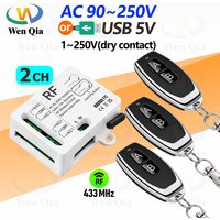 433MHz Universeller Drahtloser Fernbedienungsschalter 2-Kanal, AC 110V 220V RF-Relais-Empfänger, für Licht/Lüfter/Motor/Garagentoröffner usw.