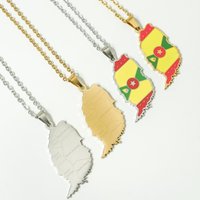 Fashion Ethnic Grenada Island Map City Flag Pendant Necklace Gold/Silver Color Stainless Steel Men Women Country Maps Jewelry