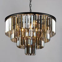 Nordic Crystal LED Chandeliers K9 Crystal Smoky Gray Crystal Pendant Suspension Lamparas for Cafe Restaurant Hotel Ceiling Lamp