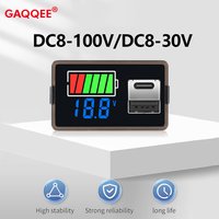 DC8-100V DC8-30V Battery Capacity Indicator USB Type-C LED Digital Car Voltmeter Lithium Lead-acid Battery Charge Level Tester