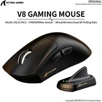 8K Receiver & V8 Wireless Mouse,Attack Shark PAW3950Max Sensor,0.168ms Key Delay and Golden Right Hand Design,Black/White Choice