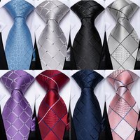 8cm Plaid Men Tie Set Handkerchief Cufflinks Classic Business Party Blue Silver Red Necktie Suits Accessories Gift for Husband