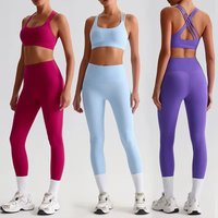 2 Piece Buttery Soft Yoga Set Stretch Gym Clothes Woman Sportswear Cross Back Sports Bra High Waist Leggings Sets Workout Outfit