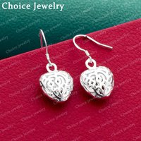 925 Sterling Silver Hollow Heart Drop Earrings For Women Jewelry Fashion Elegant Party Engagement Accessories