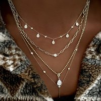 Bohemian Multi-layer Crystal Water Drop Necklace For Women Gold Color Vintage Pendants Necklaces Geometry Chokers Jewelry Gift