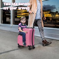 Large Capacity Carry-On Luggage with Casters, Impact Resistant Rolling Children Travel Suitcase with Seat and Safety Belt, Carry