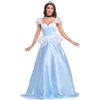 Light Blue Tulle Ball Gown Puffy Dress Women's Fairy Tale Princess Cosplay Costume for Halloween Party Masquerade