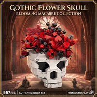 557PCS Gothic Skull Rose Building Blocks MOC DIY Dark Aesthetic Flower Bouquet Bricks Model Home Decor Toy Gift for Adults Kids