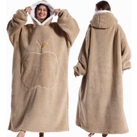 Winter Hooded Sweater Blanket Women Oversized Fleece Blanket With Sleeves Large Pocket Warm Thick TV Hoodie Robe Couple