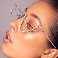Modische Damen-Brille mit halbem Rahmen, halber Rahmen ohne Linse, Brillengestell, doppellagiges, funkelndes Strass-Brillengestell