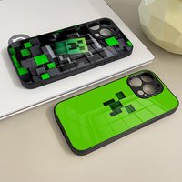 Green Pixel Monster Creeper Phone Case Tempered Glass For IPhone 16 17 13 14 12 15 11 Pro Max Plus Mini XR SE2020 Coque