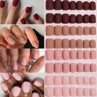 96PCS-Matte Style Pressed Medium Square Solid Color Nail Acrylic Fake Nail Coffin Acrylic Nail