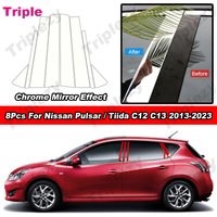 8Pcs Glossy Chrome PC Material Car Pillar Posts Cover Door Window Side Trim Sitcker For Nissan Pulsar / Tiida C12 C13 2013-2023