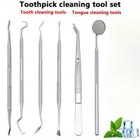 6pc Toothpick Cleaning Tool Set,Tongue Cleaning Tool,Tongue Coating Cleaning,Including Toothpick and Mirror,Double Headed Shovel