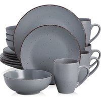 VANCASSO MODA Series 16/32/48 Piece Pottery Dinner Set Grey Stoneware Tableware Set with Dinner Plate,Dessert Plate,Bowls,Cups
