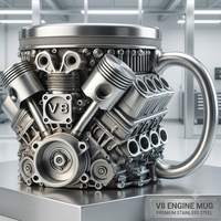 V8/V6 Engine Stainless Steel Cup 3D Piston Coffee Mug Barbecue Beer Stein Tea Cups Creative Mechanic Gifts For Car Lovers Men