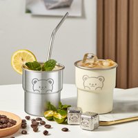 WORTHBUY 300ML Cute Little Bear Water Mug 304 Stainless Steel Coffee Cup With Wooden Anti Scald Pad Office Workers Tumbler