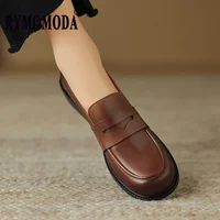 Extra Big Size 44 45 46 47 Women Loafers Shoes with Split Cow Leather Upper and 3cm Low Chunky Heel Ladies Pumps Handmade Shoes