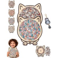 135-piece Morandi-colored Cat-shaped Puzzle with Cat Silhouette Frame Macaron Color Cat Wooden Jigsaw Puzzle