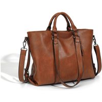 Retro Soft Leather Tote Handbag for Women, One Shoulder, Crossbody, Multi Pocket Divider, Briefcase, Adjustable Shoulder Straps