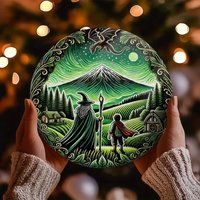 2026 Fantasy Wizard And Boy Wooden Sign Round Wall Art Lord Of The Rings Dragon Mountain Forest Celtic Forest Aesthetic Decor