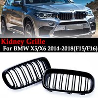 Front Bumper Kidney Grill Dual Slat M Color Grille For BMW X5 X6 F15 F16 2014-2018 Carbon Fiber Pattern Chrome sDrive35i xDrive