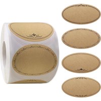 250 Stickers/Roll 2.5*1.4in Kraft Paper Home Kitchen Food Date Marking Roll Waterproof Adhesive Stickers Oval Writable Labels Food Classification Labels Jar Labels Classification Management Stickers