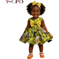African Cotton Clothes Print Bowtie Dresses Match Headtie for Baby Girls Dashiki Kid Ankara Outfits Children Outwear 2645006