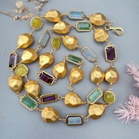 Y·YING Bohemia Gemstone Long Necklace Amethyst Aventurine Jade Matte Finish Copper Bead Necklaces Jewelry Femme