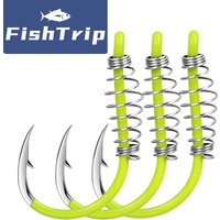 FishTrip Fishing Spring Hook 20-80pcs Fluorescent Green Hook Carp Hook Bait Hook Extra Strong Fishing Circle Hook for Freshwater