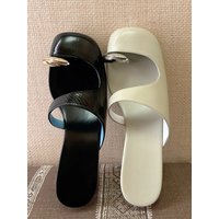 Metal Toe Cover Slip-On Sandals Women's Summer New Comfortable Slope Heel Holiday Slippers Casual Style Leather Inner