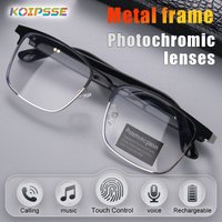 Lunettes Intelligentes Koipsse à Monture Métallique, Verres Photochromiques, Casque Bluetooth Sans Fil Multifonctionnel, Appel, Double Tactile, Hommes et Femmes