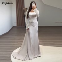 Eightale Arabic Evening Dress Strapless Pearls Prom Gown Long Sleeves Muslim Customized Wedding Party Dress Mermaid