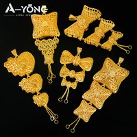 Luxury Allah Gold Big Pendant 21k Gold Plated Dubai Hollowed Out Bowknot Pendants Arabic Women Wedding Ramadan Party Jewelry