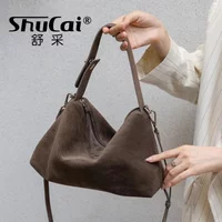 Genuine Leather Fashion Autumn Winter Boston Tote Soft Matte Suede Cow Leather Women's Handbag Shoulder Crossbody Bag For Women
