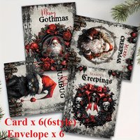 Unique Gothic Santa Christmas Greeting Cards Dark Xmas Holiday Design Seasonal Blessing Hank You Cards Halloween Christmas Party