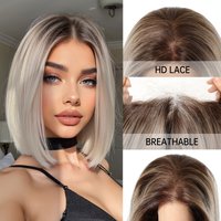 Topshe Short Bob 13x6 HD Lace Front Wig Ombre Blonde Straight Synthetic Wigs Glueless Pre Plucked Heat Resistant Fiber Daily Use