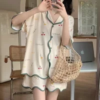 Pajamas Female Summer Cartoon Young Ladies Students Cardigan Short-Sleeved Shorts Thin Section Ins Style Homewear Two-Piece Suit
