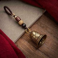 1pc Vintage Brass Tibetan Buddhism Six-word Mantra Bell Keychains Lanyard Pendants Handmade Rope Car Key Chain Rings