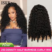 3 in 1 Burmese Curly Half Wig 250 Density Glueless Flip Over Half Wig with Drawstring Spiral Curly Ends Isee Human Hair Wigsi