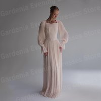 Simple A Line Women's Evening Dresses Square Neck Prom Gowns Customized Long Sleeve Party فساتين للمناسبات الخاصة Robe De Soirée