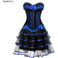 burlesque corset dress and skirt set costumes vintage striped floral lace dress corset bustier tank top for women plus size blue