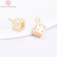 (10721) 6PCS 9x13.5MM 18K Gold Color Brass Six Sided Dice Shaped Pendants High Quality DIY Jewelry Making Findings Accessories