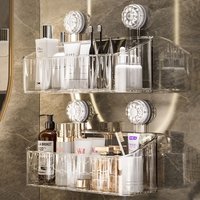 Suction Cup Storage Rack Washbasin Bathroom Toilet Shower Gel Wall Mounted Storage Box Bathroom Organizer Storage Space