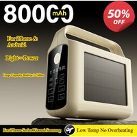 Solar Power Bank 80000mAh Large Capacity Fast Charging Built-in Cable Outdoor Mobile Power Supply For iPhone & Android