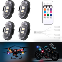 Car LED RGB Strobe LightCar Bike Motorcycle Tail Anti-collision Warning Light Wireless Remote Control Night Safety Warning Light