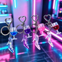 New Colorful Wine Glass High Heels Keychain Cute Laser Princess High Heels Acrylic Pendant with Heart shaped Buckle Suitable for